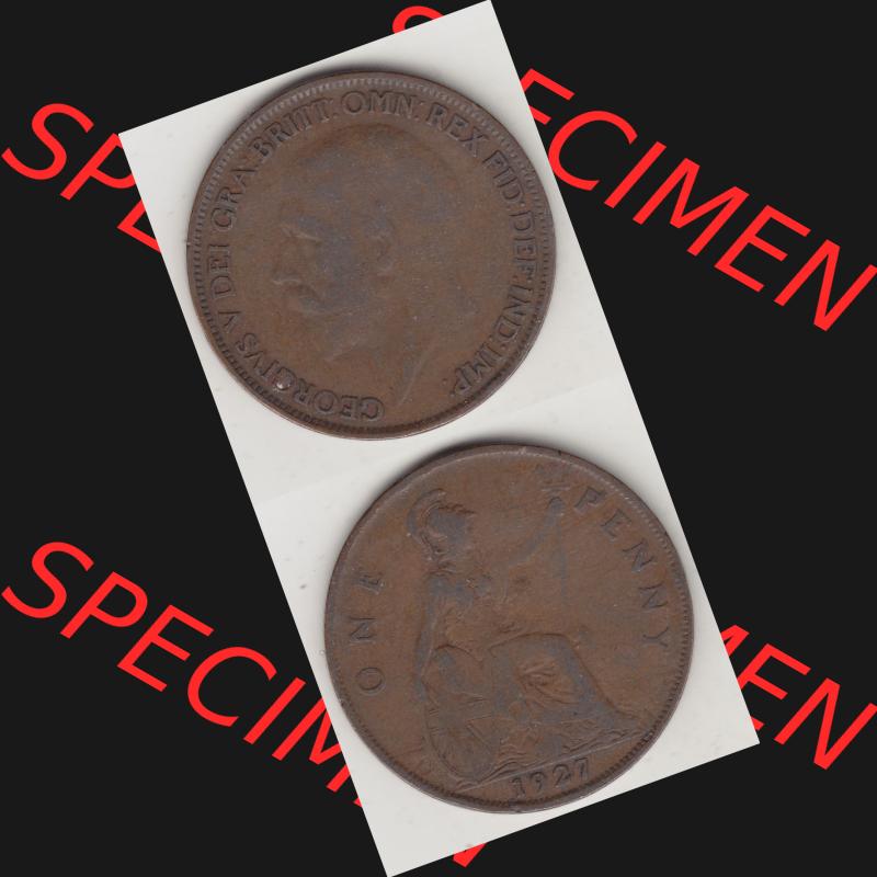 Münzen Großbritannien Umlaufmünze 1927-1927, 1 One Penny, 1927-2, George V, BM GEORGIVS V DEI GRABRITTOMNREX FIDDEFINDIMP. Vorderseite und Rückseite... Sammlung
