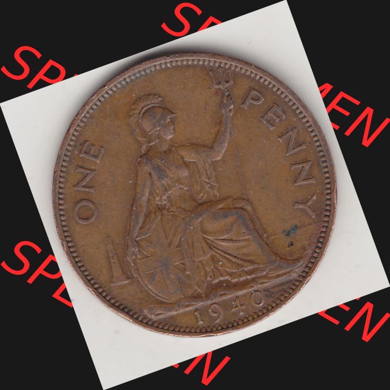 Münzen Großbritannien Umlaufmünze 1937-1948. 1 One Penny 1940-1, George VI, GEORGIVS VI DGBROMNREX FDINDIMP. HP. Rückseite der alten britischen Münze... Sammlung