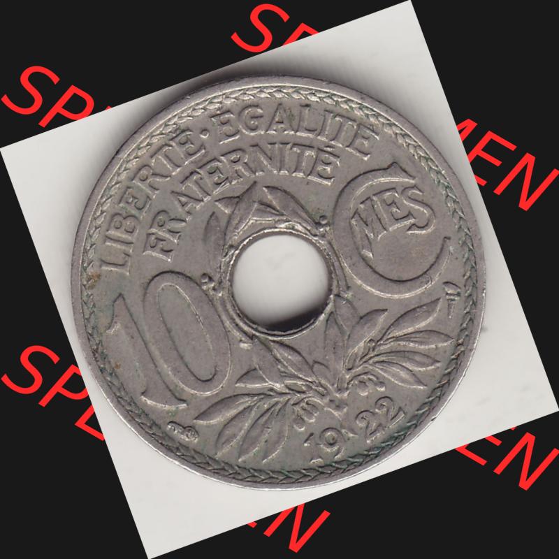Münzen Frankreich Umlaufmünze Einzelansicht 1917-1938, 10 Centimes, RF - Frankreich 10 CMES EGALITÉ FRATERNITÉ LIBERTÉ 1922-2. Rückseite der alten... Sammlung
