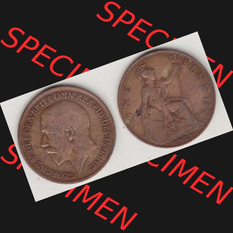 Münzen Großbritannien Umlaufmünze 1911-1926, 1 One Penny, 1921-1, George V, B.M. GEORGIVS V DEI GRABRITTOMNREX FIDDEFINDIMP. Vorderseite und... Sammlung
