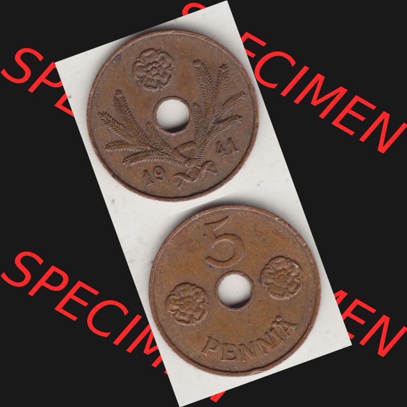 Alte Münzen KMS Finnland, Kursmünzensatz 1941-1943, 5 Penny, Penniä, Kupfer 1941-1. Digitales Bild / Bildmaterial für IPhone und Mobil-Geräte... Sammlung