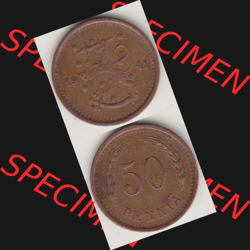 Alte Münzen KMS Finnland, Kursmünzensatz 1940-1943, 50 Penny, Penniä, Kupfer 1941-1. Digitales Bild / Bildmaterial für IPhone und Mobil-Geräte... Sammlung