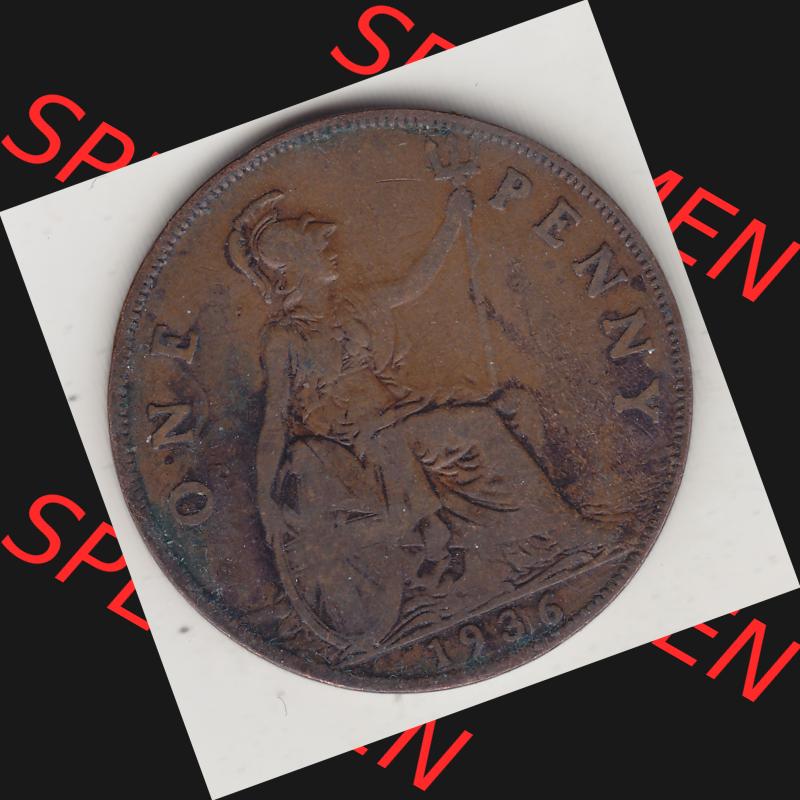Münzen Großbritannien Umlaufmünze 1928-1936, 1 One Penny, 1936-2, George V. BM GEORGIVS V DEI GRABRITTOMNREX FIDDEFINDIMP. Rückseite der alten britischen... Sammlung