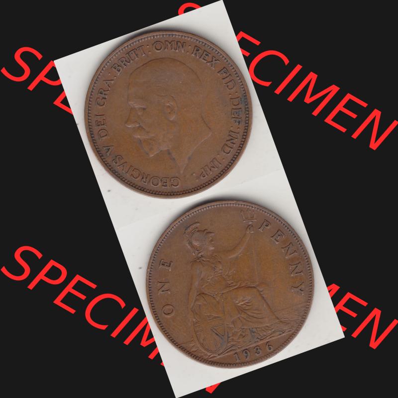 Münzen Großbritannien Umlaufmünze 1928-1936, 1 One Penny, 1936-1, George V. BM GEORGIVS V DEI GRABRITTOMNREX FIDDEFINDIMP. Vorderseite und Rückseite... Sammlung