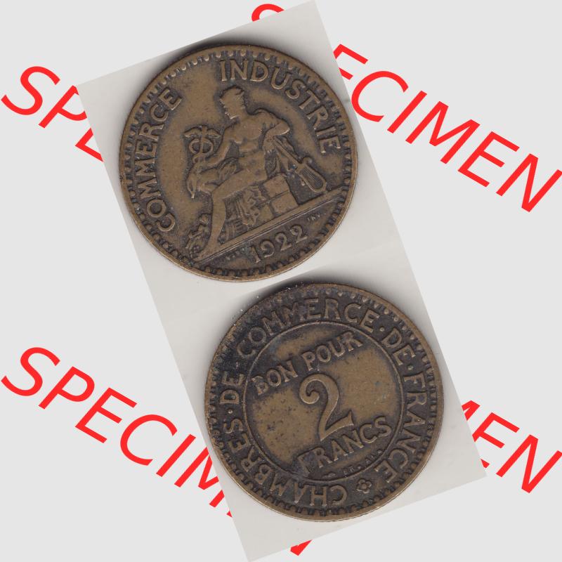 Münzen Frankreich Umlaufmünze 1920-1927, 2 Francs - Franken 1922-2. Vorderseite und Rückseite vertikal auf einen digitalen Bild der alten französischen Umlaufmünze... Sammlung