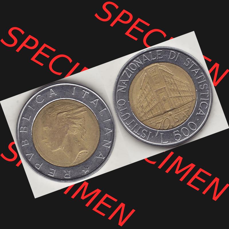 Bildmaterial von Münzen aus Italien / Italia Gedenkmünzen 1996-1996, 500 Lire, 70 Jahre Nationales Institut für Statistik (1926-1996), 70 ISTAT ISTITUTO NAZIONALE... Sammlung