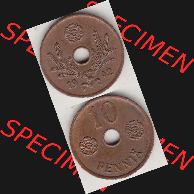 Alte Münzen KMS Finnland, Kursmünzensatz 1941-1943, 10 Penny, Penniä Kupfer 1942-1 . Digitales Bild / Bildmaterial für IPhone und Mobil-Geräte mit... Sammlung