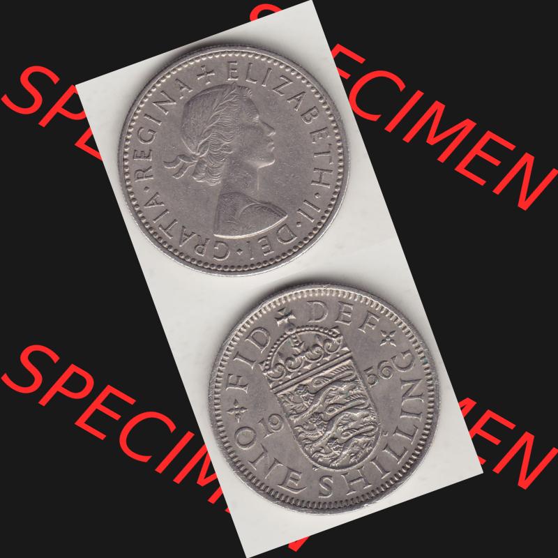Münzen Großbritannien Umlaufmünze 1954-1970, 1 Schilling - One Shilling, 1956-1 Wappen mit drei Löwen. Vorderseite und Rückseite vertikal untereinander auf... Sammlung