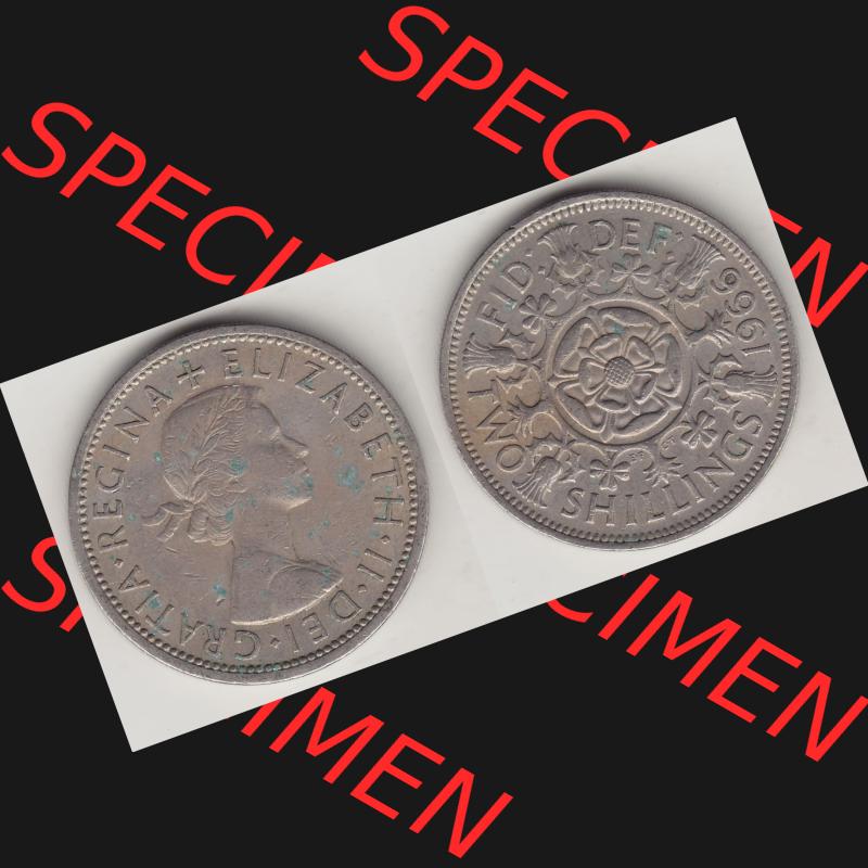 Münzen Großbritannien Umlaufmünze 1954-1970, 2 Schilling - Shillings 1966-2. Vorderseite und Rückseite horizontal auf einen digitalen Bild der alten britischen Münze... Sammlung