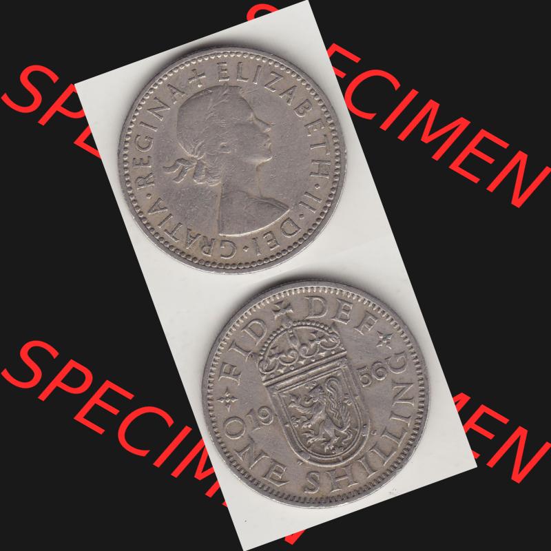 Münzen Großbritannien Umlaufmünze 1954-1970, 1 Schilling - Shilling, 1956-1 Wappen mit einen Löwen. Vorderseite und Rückseite vertikal untereinander auf einen... Sammlung