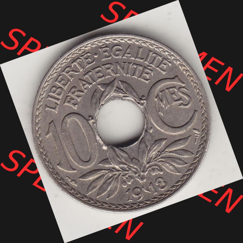 Münzen Frankreich Umlaufmünze Einzelansicht 1917-1938, 10 Centimes, RF - Frankreich 10 CMES EGALITÉ FRATERNITÉ LIBERTÉ 1918-1. Rückseite der alten... Sammlung