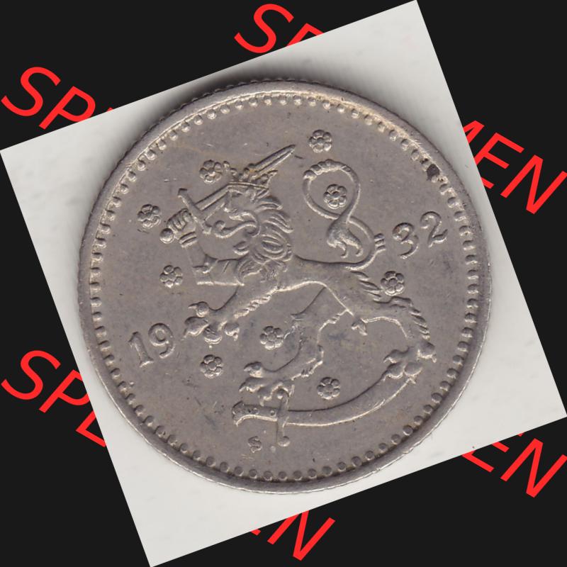 Alte Münzen KMS Finnland, Kursmünzensatz 1928-1940, 1 finnische Mark, Markka 1932. Vorderseite einer Münze aus KMS / Kursmünzen bzw. Münzensatz... Sammlung