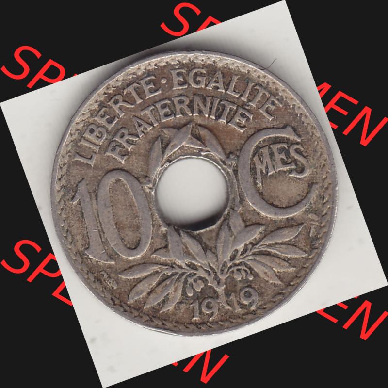 Münzen Frankreich Umlaufmünze Einzelansicht 1917-1938, 10 Centimes, 10 CMES EGALITÉ FRATERNITÉ LIBERTÉ 1919-1. Rückseite der alten französischen... Sammlung