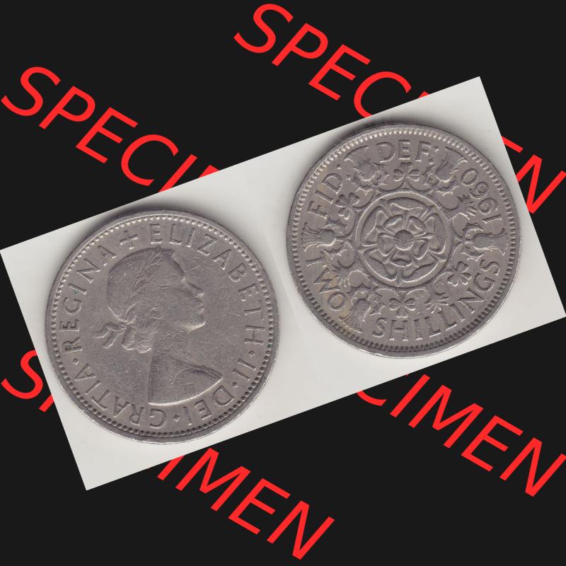 Münzen Großbritannien Umlaufmünze 1954-1970, 2 Schilling - Shillings 1960-1. Vorderseite und Rückseite horizontal auf einen digitalen Bild der alten britischen Münze... Sammlung