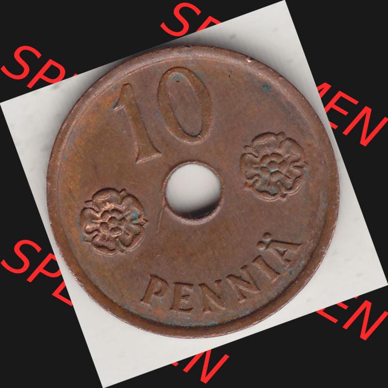 Alte Münzen KMS Finnland, Kursmünzensatz 1941-1943, 10 Penny, Penniä Kupfer 1942-1 . Rückseite mit Wert-Zahl bzw. Nennwert einer Münze aus KMS /... Sammlung