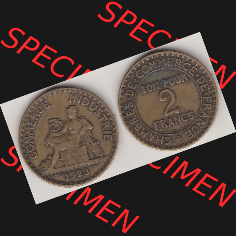 Münzen Frankreich Umlaufmünze 1920-1927, 2 Francs - Franken 1923. Vorderseite und Rückseite horizontal auf einen digitalen Bild der alten französischen Umlaufmünze... Sammlung