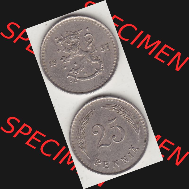 Alte Münzen KMS Finnland, Kursmünzensatz 1921-1940, 25 Penny, Penniä 1937. Digitales Bild / Bildmaterial für IPhone und Mobil-Geräte mit Vorderseite... Sammlung