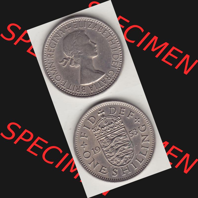 Münzen Großbritannien Umlaufmünze 1954-1970, 1 Schilling - One Shilling, 1953-2 Wappen mit drei Löwen. Vorderseite und Rückseite vertikal untereinander auf... Sammlung