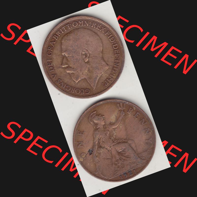 Münzen Großbritannien Umlaufmünze 1911-1926, 1 One Penny, 1921-1, George V, B.M. GEORGIVS V DEI GRABRITTOMNREX FIDDEFINDIMP. Vorderseite und... Sammlung