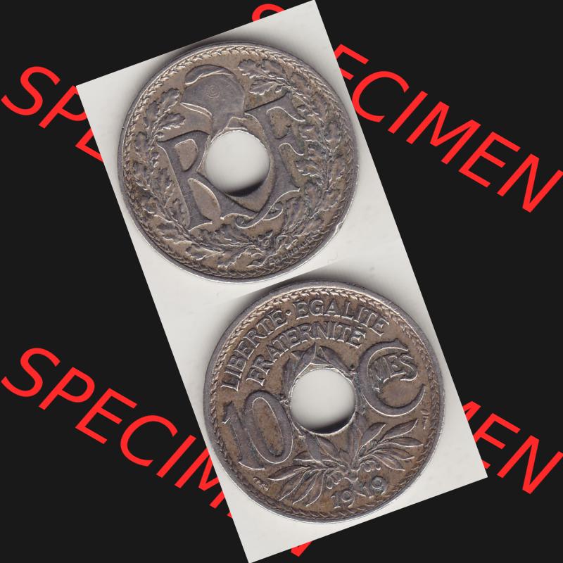 Münzen Frankreich Umlaufmünze Vollansicht 1917-1938, 10 Centimes, RF - Frankreich 10 CMES EGALITÉ FRATERNITÉ LIBERTÉ 1919-1. Vorderseite und Rückseite... Sammlung