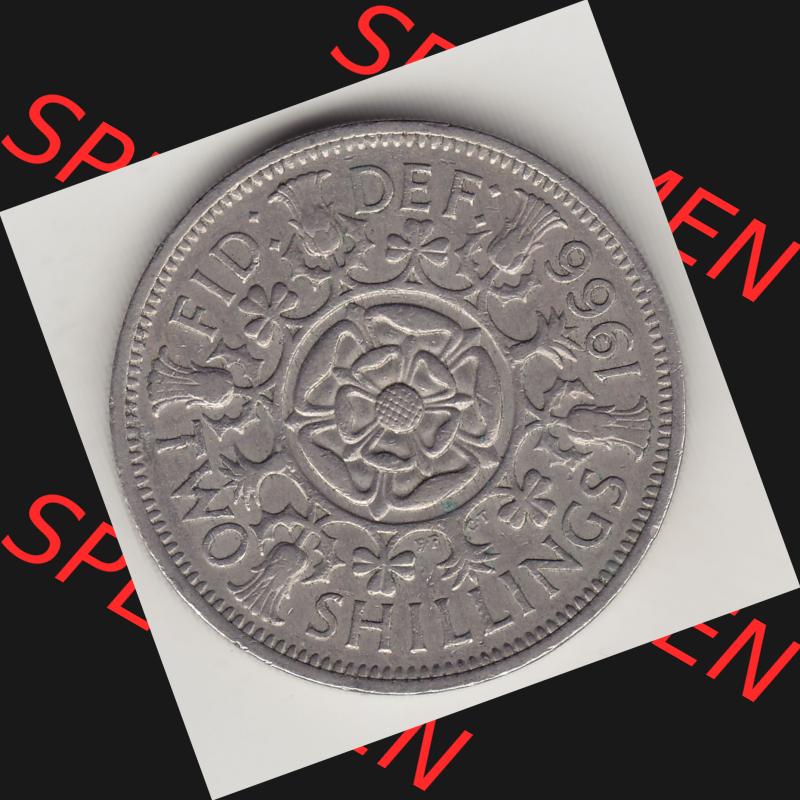 Münzen Großbritannien Umlaufmünze 1954-1970, 2 Schilling - Shillings 1966-6. Rückseite der alten britischen Münze aus Großbritannien zum katalogisieren und... Sammlung