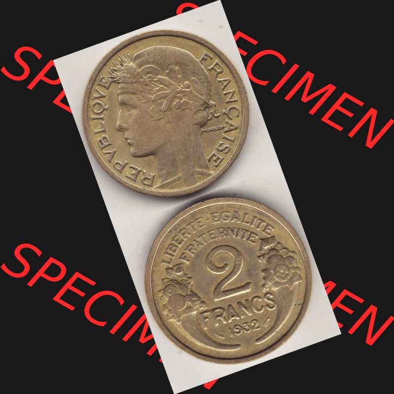 Alte Münzen KMS Frankreich, aus Kursmünzensatz-Zusammenstellung der Jahre 1917-1952, mit der Münze 1931-1941, 2 Franken, Francs, 1932-1. Vorderseite... Sammlung