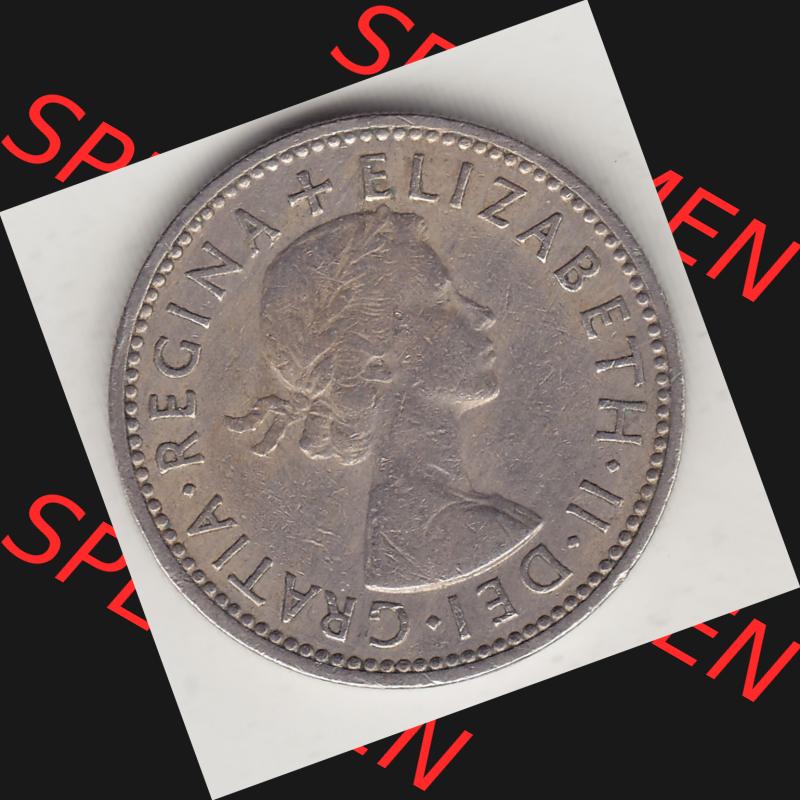 Münzen Großbritannien Umlaufmünze 1954-1970, 1 Schilling - One Shilling, 1960-1 Wappen mit drei Löwen. Vorderseite der alten britischen Münze aus Großbritannien... Sammlung