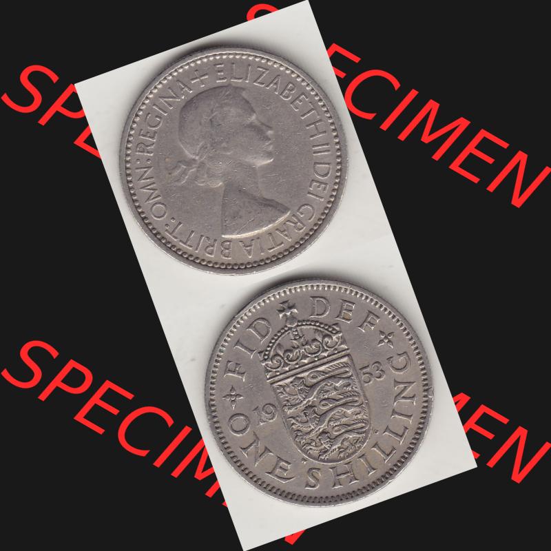 Münzen Großbritannien Umlaufmünze 1954-1970, 1 Schilling - Shilling, 1953-1 Wappen mit drei Löwen. Vorderseite und Rückseite vertikal untereinander auf einen... Sammlung