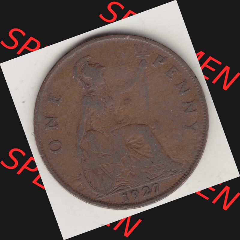 Münzen Großbritannien Umlaufmünze 1927-1927, 1 One Penny, 1927-2, George V, BM GEORGIVS V DEI GRABRITTOMNREX FIDDEFINDIMP. Rückseite der alten britischen... Sammlung