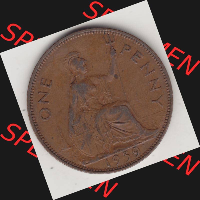Münzen Großbritannien Umlaufmünze 1937-1948. 1 One Penny 1939-1, George VI, GEORGIVS VI DGBROMNREX FDINDIMP. HP. Rückseite der alten britischen Münze... Sammlung