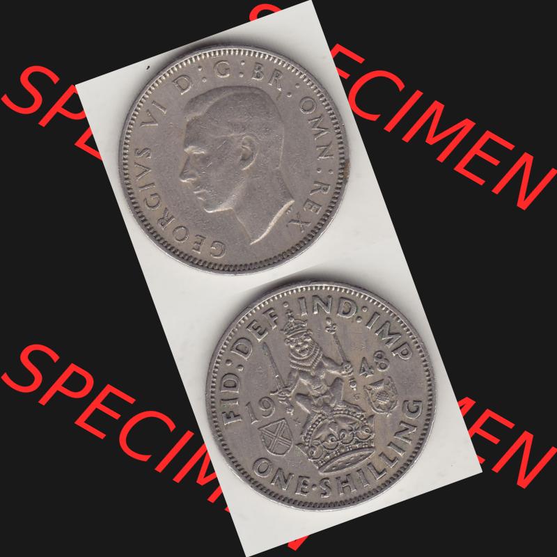 Münzen Großbritannien Umlaufmünze 1947-1948, 1 Schilling - One Shillings 1948-1 Sitzender Löwe auf Krone. Vorderseite und Rückseite vertikal untereinander auf einen... Sammlung
