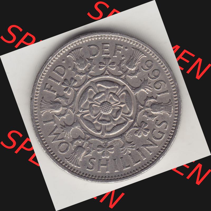 Münzen Großbritannien Umlaufmünze 1954-1970, 2 Schilling - Shillings 1966-4. Rückseite der alten britischen Münze aus Großbritannien zum katalogisieren und... Sammlung