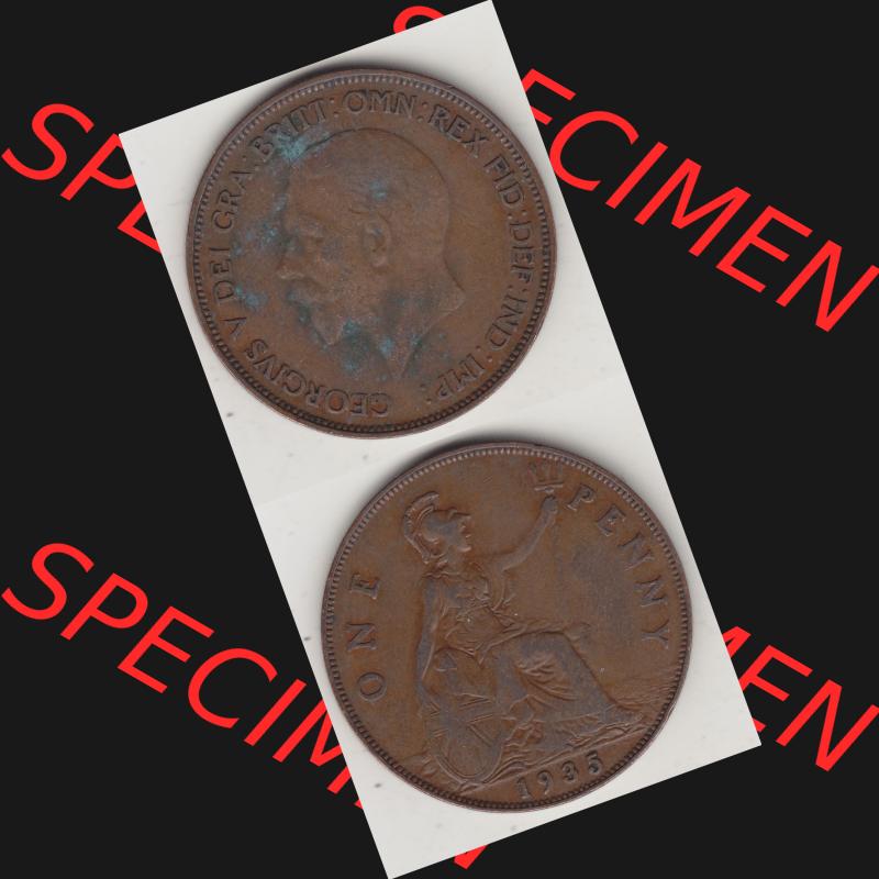 Münzen Großbritannien Umlaufmünze 1928-1936, 1 One Penny, 1935-1, George V. BM GEORGIVS V DEI GRABRITTOMNREX FIDDEFINDIMP. Vorderseite und Rückseite... Sammlung
