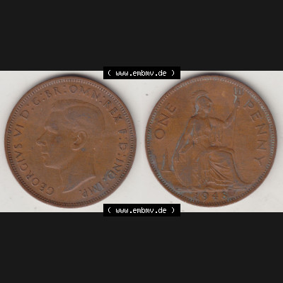 Münzen Großbritannien Umlaufmünze 1937-1948. 1 One Penny 1948-2, George VI, GEORGIVS VI DGBROMNREX FDINDIMP. HP. Vorderseite und Rückseite horizontal... Sammlung