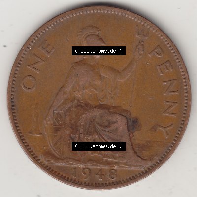Münzen Großbritannien Umlaufmünze 1937-1948. 1 One Penny 1948-1, George VI, GEORGIVS VI DGBROMNREX FDINDIMP. HP. Rückseite der alten britischen Münze... Sammlung
