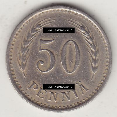 Alte Münzen KMS Finnland, Kursmünzensatz 1921-1940, 50 Penny, Penniä 1929. Rückseite mit Wert-Zahl bzw. Nennwert einer Münze aus KMS / Kursmünzen... Sammlung