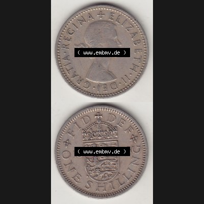 Münzen Großbritannien Umlaufmünze 1954-1970, 1 Schilling - Shilling, 1956-1 Wappen mit 3 Löwen. Vorderseite und Rückseite vertikal untereinander auf einen digitalen... Sammlung