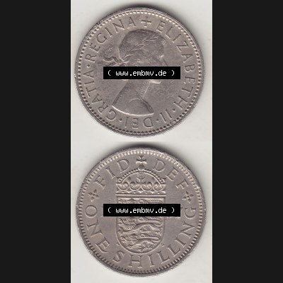 Münzen Großbritannien Umlaufmünze 1954-1970, 1 Schilling - Shilling, 1957-1 Wappen mit drei Löwen. Vorderseite und Rückseite vertikal untereinander auf einen... Sammlung