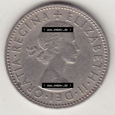 Münzen Großbritannien Umlaufmünze 1954-1970, 1 Schilling - One Shilling, 1955-1 Wappen mit einen Löwen. Vorderseite der alten britischen Münze aus Großbritannien... Sammlung