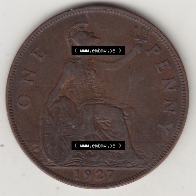 Münzen Großbritannien Umlaufmünze 1927-1927, 1 One Penny, 1927-1, George V, BM GEORGIVS V DEI GRABRITTOMNREX FIDDEFINDIMP. Rückseite der alten britischen... Sammlung