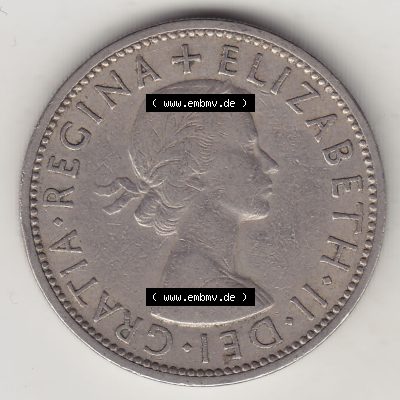 Münzen Großbritannien Umlaufmünze 1954-1970, 2 Schilling - Shillings 1955-1. Vorderseite der alten britischen Münze aus Großbritannien zum katalogisieren und verwalten... Sammlung