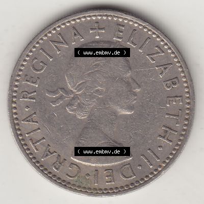 Münzen Großbritannien Umlaufmünze 1954-1970, 1 Schilling - Shilling, 1955-2 Wappen mit drei Löwen. Vorderseite der alten britischen Münze aus Großbritannien... Sammlung