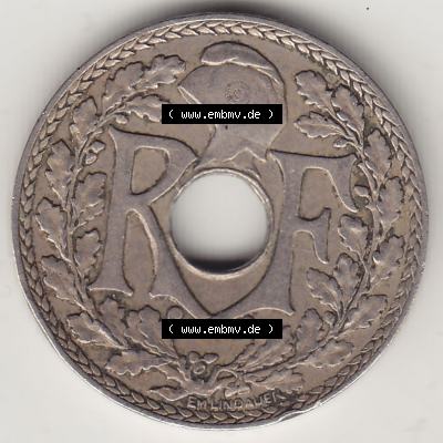 Münzen Frankreich Umlaufmünze 1917-1938, 10 Centimes - Cmes 1936. Vorderseite der alten französischen Umlaufmünze 10 Cmes - Centimes - Cent aus Frankreich in der Francs-Währung... Sammlung