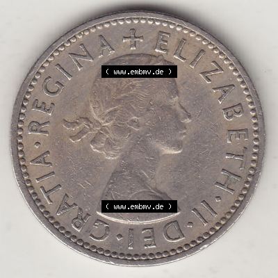 Münzen Großbritannien Umlaufmünze 1954-1970, 1 Schilling - One Shilling, 1960-1 Wappen mit drei Löwen. Vorderseite der alten britischen Münze aus Großbritannien... Sammlung