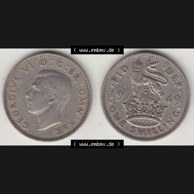 Münzen Großbritannien Umlaufmünze 1949-1951, 1 One Schilling - Shilling, 1949-1 Stehender Löwe auf Krone. Vorderseite und Rückseite horizontal auf einen digitalen... Sammlung