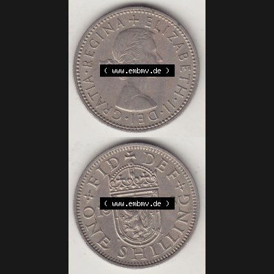 Münzen Großbritannien Umlaufmünze 1954-1970, 1 Schilling - Shilling, 1958-1 Wappen mit einen Löwen. Vorderseite und Rückseite vertikal untereinander auf einen... Sammlung