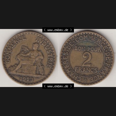 Münzen Frankreich Umlaufmünze 1920-1927, 2 Francs - Franken 1923. Vorderseite und Rückseite horizontal auf einen digitalen Bild der alten französischen Umlaufmünze... Sammlung