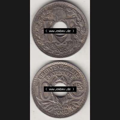 Münzen Frankreich Umlaufmünze Vollansicht 1917-1938, 10 Centimes, 10 CMES EGALITÉ FRATERNITÉ LIBERTÉ 1918-2. Vertikales beidseitiges Bildmaterial der Vorderseite... Sammlung
