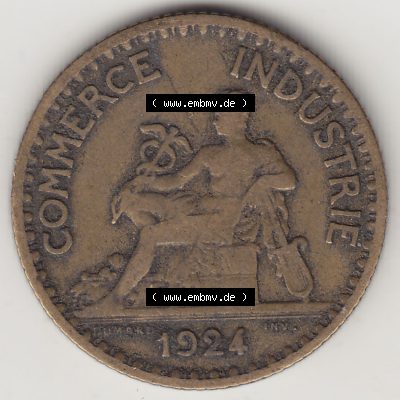 Münzen Frankreich Umlaufmünze 1920-1927, 1 Franken BON POUR 1 FRANC 1924-1. Vorderseite der alten französischen Umlaufmünze aus Frankreich in der Francs-Währung zum... Sammlung