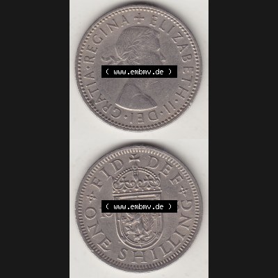 Münzen Großbritannien Umlaufmünze 1954-1970, 1 Schilling - One Shilling, 1955-1 Wappen mit einen Löwen. Vorderseite und Rückseite vertikal untereinander auf... Sammlung